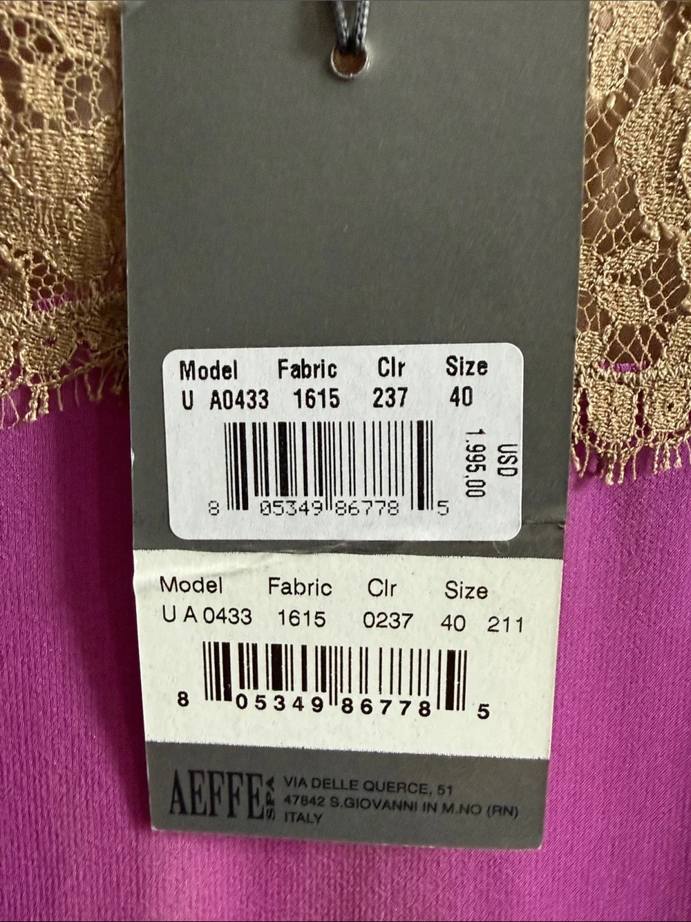 Alberta Ferretti Fuchsia silk with Neutral Lace Trim - Picture 3 of 9